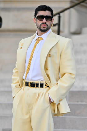 PFW Haute Couture Schiaparelli Outside Arrivals JR Bad Bunny arriving at the Schiaparelli show during Haute Couture Fashion Week in Paris, France, on 6 July 2026. Photo by Julien Reynaud APS-Medias ABACAPRESS.COM Paris France  Copyright: xReynaudxJulien APS-Medias ABACAx
