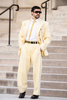 PFW HC Schiaparelli Outside Arrivals NB Bad Bunny arrived at the Schiaparelli Haute Couture Fall Winter 2026 2027 show as part of Paris Fashion Week on July 06, 2026 in Paris, France. Photo by Nasser Berzane ABACAPRESS.COM Paris France  Copyright: xBerzanexNasser ABACAx