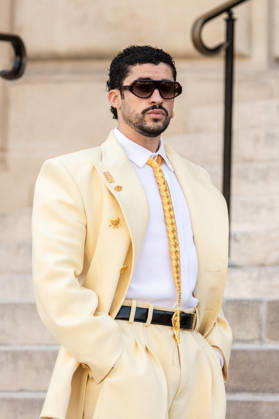 PFW HC Schiaparelli Outside Arrivals NB Bad Bunny arrived at the Schiaparelli Haute Couture Fall Winter 2026 2027 show as part of Paris Fashion Week on July 06, 2026 in Paris, France. Photo by Nasser Berzane ABACAPRESS.COM Paris France  Copyright: xBerzanexNasser ABACAx