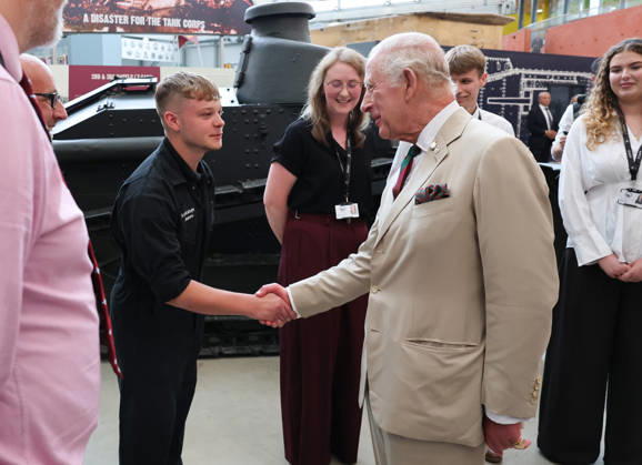 King Charles visits the Royal Tank Regiment s Families Day BOVINGTON, DORSET - JULY 06: King Charles III meets former RTR and museum staff in the exhibition hall during The Royal Tank Regiment s Families Day at the Tank Museum on July 06, 2026 in Bovington, Dorset. (Photo by Chris Jackson Getty Images)King Charles visits the Royal Tank Regiment s Families Day at the Tank Museum, Bovington, Dorset, UK, on the 6th July 2026. Picture by Chris Jackson WPA-Pool Bovington Tank Museum Dorset United Kingdom  WHA-0830