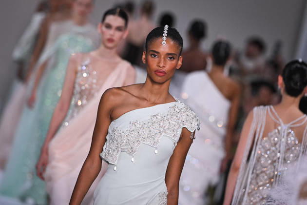 PFW - Tamara Ralph Runway in Paris FA A model walks the runway the Autumn-Winter 2027 2028 couture collection by Tamara Ralph during the Paris Fashion Week, on July 6, 2026. Photo by Firas Abdullah ABACAPRESS.COM Paris Ile-de-France France  Copyright: xAbdullahxFiras ABACAx
