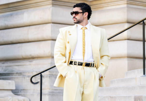 Paris Fashion Week: Arrival at the July 6 Fashion Shows — Celebrities Arrive at the Schiaparelli Show During Paris Fashion Week 457971 2026 07 06 France Martínez Ocasio, Benito Antonio Bad Bunny  Copyright: xIvankaxVoisinx xStarfacex STAR_457971_002