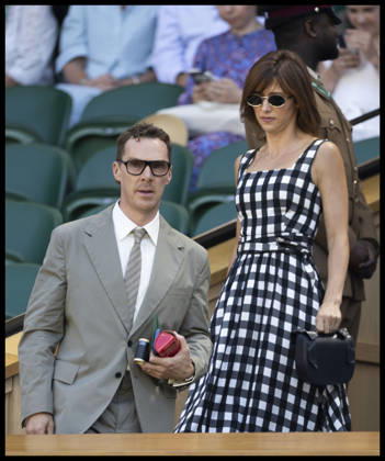 . 07 07 2026. London, United Kingdom. Benedict Cumberbatch and Sophie Hunter arriving in the Royal Box on day nine of the Wimbledon Tennis Championships in London.  xStephenxLockx xi-Imagesx IIM-26890-0034