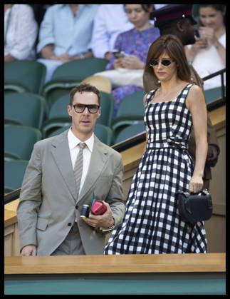 . 07 07 2026. London, United Kingdom. Benedict Cumberbatch and Sophie Hunter arriving in the Royal Box on day nine of the Wimbledon Tennis Championships in London.  xStephenxLockx xi-Imagesx IIM-26890-0035