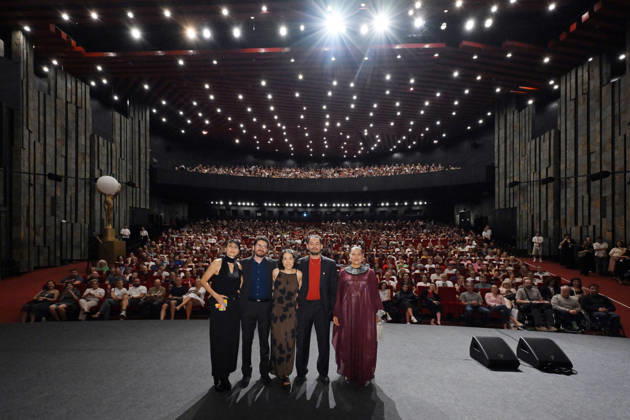 The 60th Karlovy Vary International Film Festival continued on its fifth day, in Karlovy Vary, Czech Republic, on July 7, 2026. A delegation of filmmakers presented the competition film Five Years and Four Months , a co-production between Colombia and the United States. From left: actress Jenny Nava, director Esteban Hoyos Garcia, cinematographer Paula Moreno, director Juan Miguel Gelacio and actress Carmina Martinez. (CTKxPhoto SlavomirxKubes) CTKPhotoP2026070707320  CTKPhotoP2026070707320