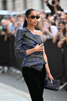 PFW Haute Couture Armani Prive Outside Arrivals JR Laura Harrier arriving at the Armani Prive show during Haute Couture Fashion Week in Paris, France, on 7 July 2026. Photo by Julien Reynaud APS-Medias ABACAPRESS.COM Paris France  Copyright: xReynaudxJulien APS-Medias ABACAx