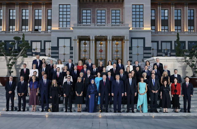 Heads of stade and government posing during a reception during the 36th NATO Heads of State and Government Summit at the Presidential Complex in Ankara, on Tuesday on July 7, 2026.  TUR2026070735 TurkishxPresidencyxOffice