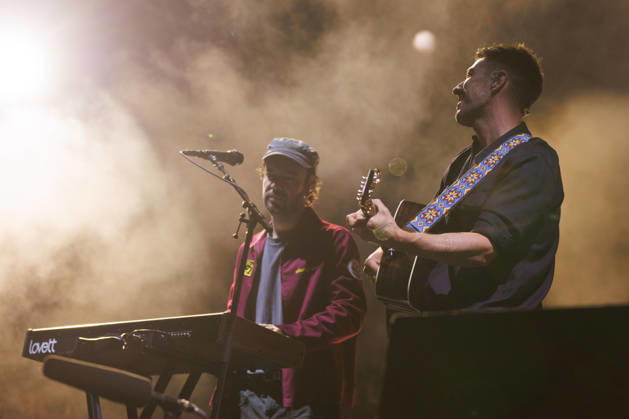 IPA86487478 - Ben Lovett (L) and Marcus Mumford (R), members of the band Mumford &amp; Sons, perform as part of the Prizefighter Tour at Rock in Roma on July 7, 2026, at the Ippodromo delle Capannelle in Rome, Italy.  Copyright: xEmanuelaxVertolli LiveMediax xx 86487478