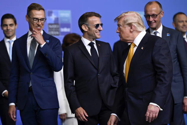 LKS 20260708 From left, Finnish President Alexander Stubb, French President Emmanuel Macron, US President Donald Trump and German Chancellor Friedrich Merz gathering for a family photo during the North Atlantic Treaty Organization (NATO) Heads of State and Government summit in Ankara, Turkey, on July 8, 2026. - EMMI KORHONEN Ankara Turkey  Copyright: xEmmixKorhonenx __FZCwtTVIA