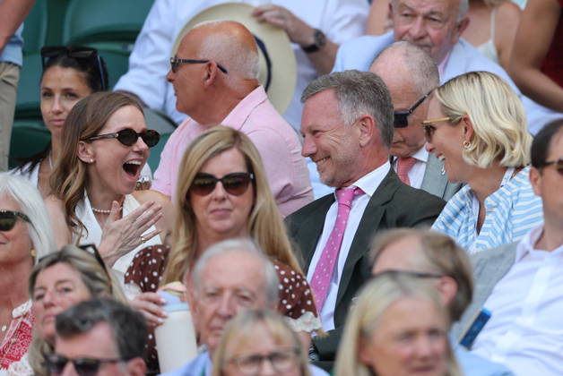 . 08 07 2026. London, United Kingdom. Queen Camilla, Peter Phillips and Harriet Sperling in the Royal Box and Geri Halliwell laughing with Zara Tindall on day ten of the Wimbledon Tennis Championships in London. xStephenxLockx xi-Imagesx IIM-26894-0052