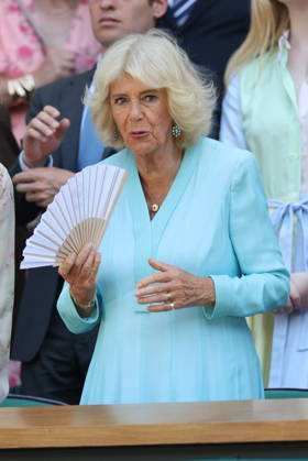 . 08 07 2026. London, United Kingdom. Queen Camilla, Peter Phillips and Harriet Sperling and Elle Fanning in the Royal Box on day ten of the Wimbledon Tennis Championships in London. xStephenxLockx xi-Imagesx IIM-26894-0060