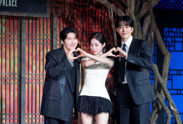 Jo Seung-Woo, Roh Yoon-Seo and Nam Joo-Hyuk, July 8, 2026 : Cast members (L-R) Jo Seung-Woo, Roh Yoon-Seo and Nam Joo-Hyuk at a press conference for the upcoming Netflix original series The East Palace in Seoul, South Korea. The action-packed eight-episode period drama follows a man with the unique ability to cross over into the spirit realm and a court lady harboring a mysterious past. Summoned by the king, the duo is tasked with untangling dangerous histories to uncover a secret buried in the very heart of the palace. The series will be released on July 17. aflo_337318482