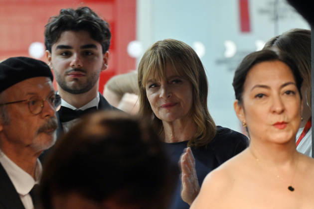 The 60th Karlovy Vary International Film Festival continued on its sixth day, in Karlovy Vary, Czech Republic, on July 8, 2026. A delegation of filmmakers presented the German film Hijamat in the Grand Hall of the Thermal Hotel. Actor Jael Cem Ilhan, backward left, and actress Nastassja Kinski (middle). (CTKxPhoto SlavomirxKubes) CTKPhotoP2026070808988  CTKPhotoP2026070808988
