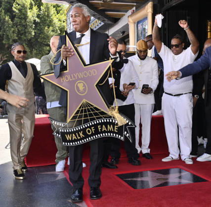 The star of Hip-Hop group Bone Thugs-N-Harmony is unveiled during a ceremony honoring them with the 2,851st star on the Hollywood Walk of Fame in Los Angeles on Wednesday, July 8, 2026.  LAP2026070801 JIMxRUYMEN