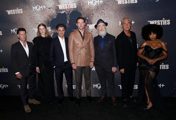 MGM+ s The Westies New York Premiere Vincent Walsh, Hilary McCormack, Hamish Allan-Headley, Tom Brittney, J. K. Simmons, Titus Welliver and Jessica Frances Duke attending MGM+ s The Westies New York Premiere held at the SVA Theatre on July 8, 2026 in New York City, NY New York City SVA Theatre NY USA Copyright: xStevenxBergman AFF-USA.COMx