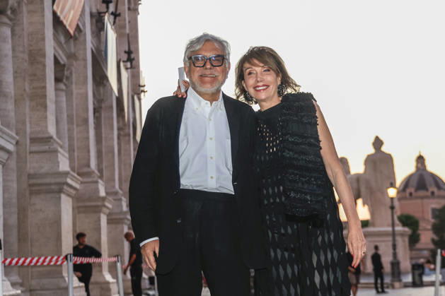 July 8, 2026, Rome, Rome, Italy: Writer Giancarlo De Cataldo and his wife, lawyer Tiziana Pomes, during the final evening of the eightieth edition of the Strega Prize literary competition in Piazza del Campidoglio, Rome, 08 07 2026 Rome Italy  - ZUMAa289 20260708_zia_a289_240 Copyright: xRiccardoxDexLucax xAgfx