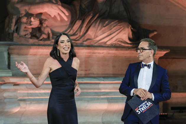 July 8, 2026, Rome, Rome, Italy: Hosts Gloria Campaner and Pino Strabioli during the final evening of the eightieth edition of the Strega Prize literary competition in Piazza del Campidoglio, Rome, 08 07 2026 Rome Italy  - ZUMAa289 20260708_zia_a289_250 Copyright: xRiccardoxDexLucax xAgfx