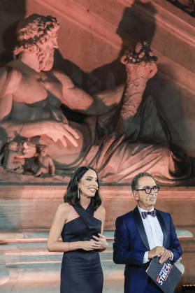 July 8, 2026, Rome, Rome, Italy: Hosts Gloria Campaner and Pino Strabioli during the final evening of the eightieth edition of the Strega Prize literary competition in Piazza del Campidoglio, Rome, 08 07 2026 Rome Italy  - ZUMAa289 20260708_zia_a289_251 Copyright: xRiccardoxDexLucax xAgfx
