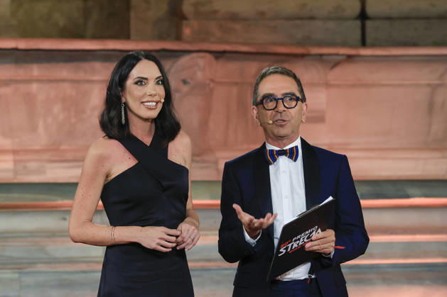 July 8, 2026, Rome, Rome, Italy: Hosts Gloria Campaner and Pino Strabioli during the final evening of the eightieth edition of the Strega Prize literary competition in Piazza del Campidoglio, Rome, 08 07 2026 Rome Italy  - ZUMAa289 20260708_zia_a289_258 Copyright: xRiccardoxDexLucax xAgfx