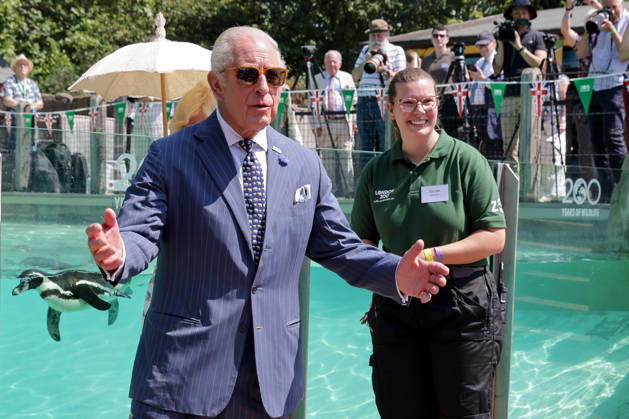 July 9, 2026, London, London, UK: London, UK. King Charles after observing laser training exercises with Humboldt penguins at Penguin Beach during their visit to London Zoo to mark the 200th anniversary of the Zoological Society of London. London UK - ZUMAl94_ 20260709_zaf_l94_001 Copyright: xDinendraxHariax