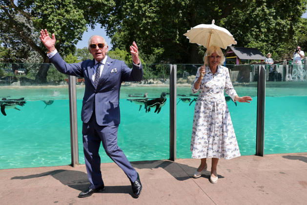 July 9, 2026, London, London, UK: London, UK. King Charles III and Queen Camilla wave to the crowd after observing laser training exercises with Humboldt penguins at Penguin Beach during their visit to London Zoo to mark the 200th anniversary of the Zoological Society of London. London UK - ZUMAl94_ 20260709_zaf_l94_006 Copyright: xDinendraxHariax