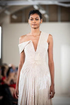 PFW HC Rami Al Ali Catwalk NB A model walks the runway during the Rami Al Ali Haute Couture Fall Winter 2026 2027 show as part of Paris Fashion Week on July 09, 2026 in Paris, France. Photo by Nasser Berzane ABACAPRESS.COM Paris France Copyright: xBerzanexNasser ABACAx