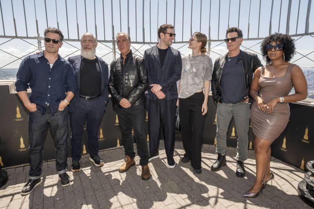 July 8, 2026, New York, New York, USA: Cast members, HAMISH ALLAN HEADLEY, J.K. SIMMONS, TITUS WELLIVER, TOM BRITTNEY, HILLARY MCCORMACK, VINCENT WALSH and JESSICA FRANCES DUKES visit the Empire State Building in New York to celebrate the Premiere of The Westies on MGM. 8 July 2026 New York USA - ZUMAa265 20260708_zep_a265_079 Copyright: xEricxAcquayex