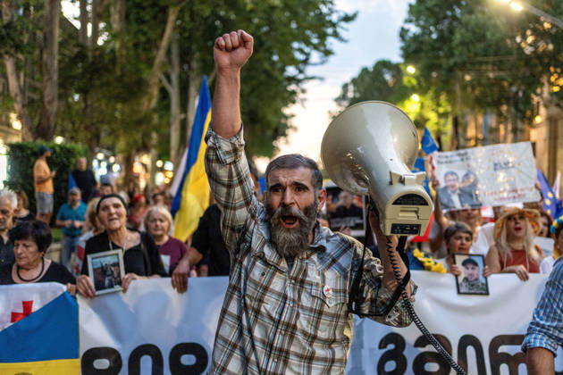 July 11, 2026, Tbilisi, Georgia: Protesters chant slogans as they mark 591st day of anti-government rally in Tbilisi, Georgia. Tbilisi Georgia - ZUMAz174 20260711_zip_z174_009 Copyright: xMoexZoyarix