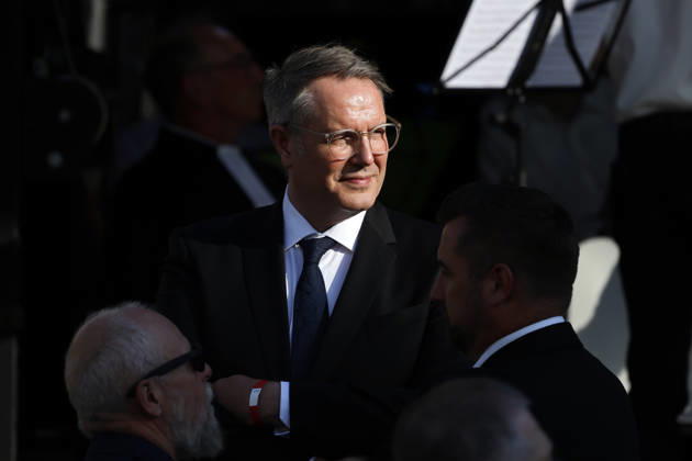 Politiker Alexander Schweitzer (SPD), ehemaliger Ministerpräsident von Rheinland-Pfalz, bei der zentralen Gedenkveranstaltung zum fünften Jahrestag der Flutkatastrophe im Ahrtal auf dem Marktplatz. Die Flut in der Nacht vom 14. auf den 15. Juli 2021 in Rheinland-Pfalz und Nordrhein-Westfalen war eine der verheerendsten Naturkatastrophen in der jüngeren deutschen Geschichte. Bad Neuenahr-Ahrweiler, 14.07.2026 Rheinland-Pfalz Deutschland Copyright: xChristophxHardtx