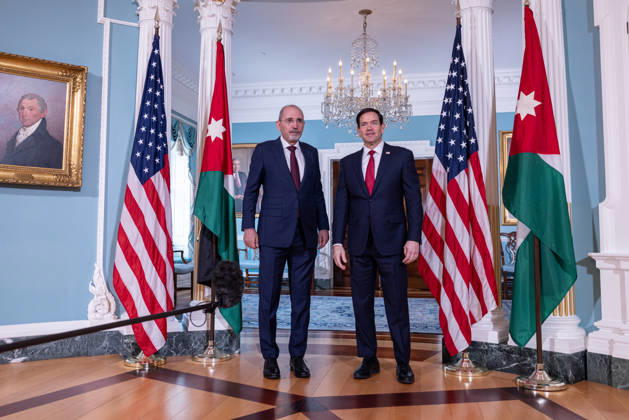 Marco Rubio meets Jordanian FM Safadi at State Department in Washington DC WASHINGTON DC, UNITED STATES - JULY 14: U.S. Secretary of State Marco Rubio (R) greets Jordanian Deputy Prime Minister and Foreign Minister Ayman Safadi (L) ahead of their bilateral meeting at the U.S. State Department in Washington, D.C., United States, on July 14, 2026. Mehmet Eser Anadolu Washington DC United States. Editorial use only. Please get in touch for any other usage.  Copyright: x2026xAnadoluxMehmetxEserx