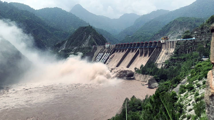 RECORD DATE NOT STATED Gates of the Salal Dam Opens in J&K s Reasi District Reasi Jammu & Kashmir , Jul 19 (ANI): A view of the multiple opened spillway gates of the Salal Dam amid rising Chenab River water level, in Reasi on Sunday. (ANI Video Grab) Reasi Jammu & Kashmir India Copyright: xANIx ANI_20260719261
