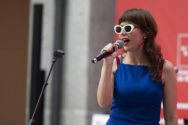 July 21, 2026, Madrid, Spain: Singer Natalia Garcia Poza known artistically as Nat Simons performs during the presentation of Hispanicity 2026 at the Casa de Correos. Madrid Spain - ZUMAs197 20260721_aaa_s197_005 Copyright: xAtilanoxGarciax