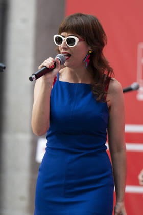 July 21, 2026, Madrid, Spain: Singer Natalia Garcia Poza known artistically as Nat Simons performs during the presentation of Hispanicity 2026 at the Casa de Correos. Madrid Spain - ZUMAs197 20260721_aaa_s197_006 Copyright: xAtilanoxGarciax