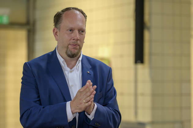 22.07.2026,Pressetermin, Übergabe des Fördermittelbescheids für das Projekt AWO Wir-Garten im Zukunftsgarten der IGA 2027 Marco Schmitz, MdL NRW, Stiftungsratsvorsitzender der Sozialstiftung NRW, bei seiner Rede Dortmund Kokerei Hansa, Emscherallee 11, NRW Deutschland