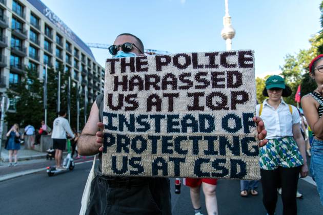 August 2, 2026, Berlin, Germany: BERLIN, Germany Ã¢â‚¬ August 2, 2026: Thousands of people gather at Neptunebrunnen under the slogan Ã¢â‚¬oeFrom Grief to Anger to ResistanceÃ¢â‚¬Â to condemn the recent attack at Berlin Pride. The peaceful march continued to the Brandenburg Gate with participants carrying banners, posters, and drums. Police arrested one suspect near the demonstration who was carrying a German flag and fireworks. Berlin Germany - ZUMAq101 20260802_zna_q101_163 Copyright: xAndro SxTrujillox