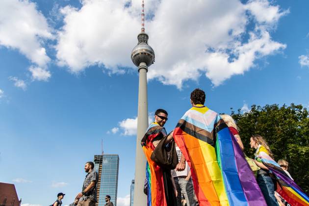 August 2, 2026, Berlin, Germany: BERLIN, Germany Ã¢â‚¬ August 2, 2026: Thousands of people gather at Neptunebrunnen under the slogan Ã¢â‚¬oeFrom Grief to Anger to ResistanceÃ¢â‚¬Â to condemn the recent attack at Berlin Pride. The peaceful march continued to the Brandenburg Gate with participants carrying banners, posters, and drums. Police arrested one suspect near the demonstration who was carrying a German flag and fireworks. Berlin Germany - ZUMAq101 20260802_zna_q101_172 Copyright: xAndro SxTrujillox