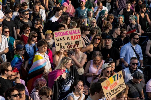 August 2, 2026, Berlin, Germany: BERLIN, Germany Ã¢â‚¬ August 2, 2026: Thousands of people gather at Neptunebrunnen under the slogan Ã¢â‚¬oeFrom Grief to Anger to ResistanceÃ¢â‚¬Â to condemn the recent attack at Berlin Pride. The peaceful march continued to the Brandenburg Gate with participants carrying banners, posters, and drums. Police arrested one suspect near the demonstration who was carrying a German flag and fireworks. Berlin Germany - ZUMAq101 20260802_zna_q101_176 Copyright: xAndro SxTrujillox
