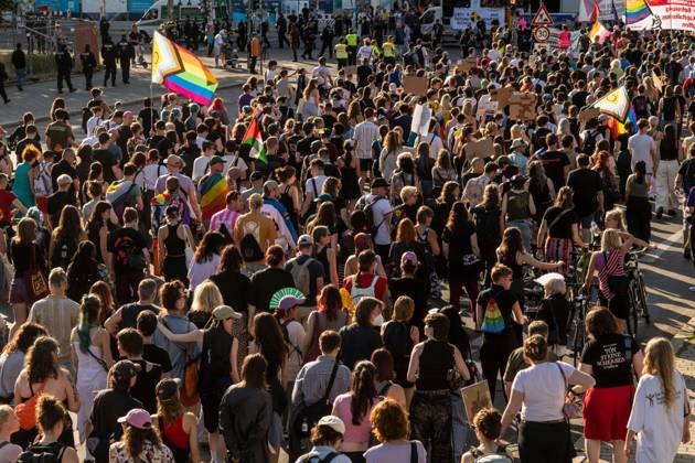 August 2, 2026, Berlin, Germany: BERLIN, Germany †August 2, 2026: Thousands of people gather at Neptunebrunnen under the slogan â€oeFrom Grief to Anger to Resistance†to condemn the recent attack at Berlin Pride. The peaceful march continued to the Brandenburg Gate with participants carrying banners, posters, and drums. Police arrested one suspect near the demonstration who was carrying a German flag and fireworks. Berlin Germany - ZUMAq101 20260802_zna_q101_178 Copyright: xAndro SxTrujillox
