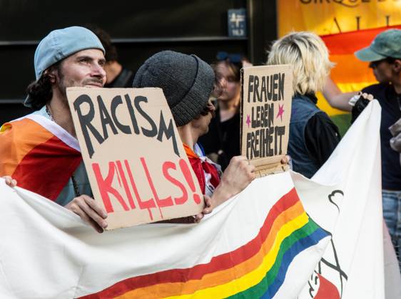 August 2, 2026, Berlin, Germany: BERLIN, Germany Ã¢â‚¬ August 2, 2026: Thousands of people gather at Neptunebrunnen under the slogan Ã¢â‚¬oeFrom Grief to Anger to ResistanceÃ¢â‚¬Â to condemn the recent attack at Berlin Pride. The peaceful march continued to the Brandenburg Gate with participants carrying banners, posters, and drums. Police arrested one suspect near the demonstration who was carrying a German flag and fireworks. Berlin Germany - ZUMAq101 20260802_zna_q101_185 Copyright: xAndro SxTrujillox