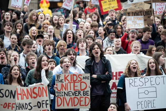 August 13, 2026, Melbourne, Victoria, Australia: MELBOURNE, VICTORIA, AUSTRALIA Ã¢â‚¬ AUGUST 13, 2026: High school and university students leave classes to take part in a protest in Melbourne opposing Australian senator Pauline Hanson and her political views. Demonstrators march through the city carrying banners and chanting slogans during the student-led rally. Melbourne Australia - ZUMAq101 20260813_zna_q101_053 Copyright: xGwendolynxDillonx