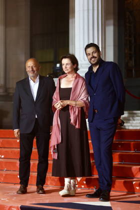 Sarajevo, BiH, 150826. National Theater. The second evening of the 32nd Sarajevo Film Festival. In the photo: Mirsad Purivatra, Emily Watson, Jovan Marjanovic. Photo: Antonio Balic CROPIX Copyright: xxAntonioxBalicx crveni_tepih_sff14-150826