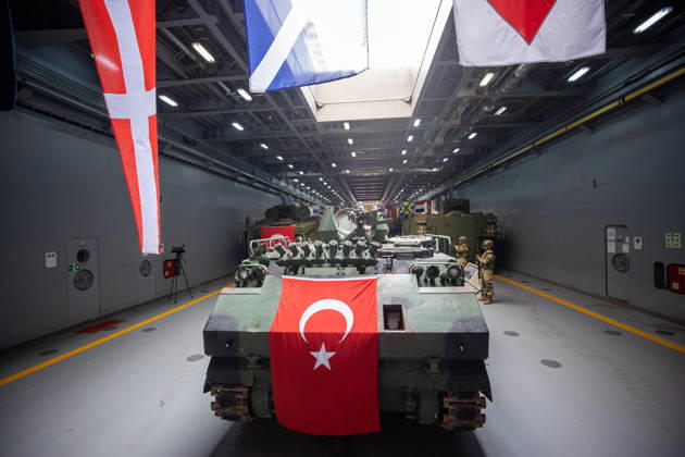 TEKNOFEST Blue Homeland KOCAELI, TURKIYE - AUGUST 23: An armored military vehicle draped with a Turkish flag is displayed during TEKNOFEST Blue Homeland at the Golcuk Naval Shipyard Command in Kocaeli, Turkiye, on August 23, 2026. TCG Sancaktar carries out military missions including amphibious operations and mine-laying, and can also serve as a hospital, logistics support and evacuation ship in disaster zones. The event, organized under the leadership of the Turkish Ministry of National Defense and the Turkish Technology Team Foundation (T3 Foundation), with Anadolu serving as its Global Communication Partner, continues on its final day. Ibrahim Yozoglu Anadolu Kocaeli Turkey. Editorial use only. Please get in touch for any other usage.  Copyright: x2026xAnadoluxIbrahimxYozoglux