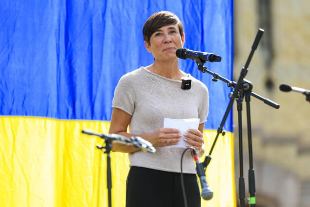 Markering av den ukrainske uavhengighetsdagen i Oslo Oslo 20260823. Ine Eriksen Soreide (H) holder tale under markering av den ukrainske uavhengighetsdagen pa Eidsvolls plass utenfor Stortinget i Oslo. Foto: Amanda Pedersen Giske NTB Oslo Norge m2s5sweCto0 EDITORIAL USE ONLY Ref:_BNC_POLm2s5sweCto0.jpg Copyright: xAmandaxPedersenxGiskex xNTBx