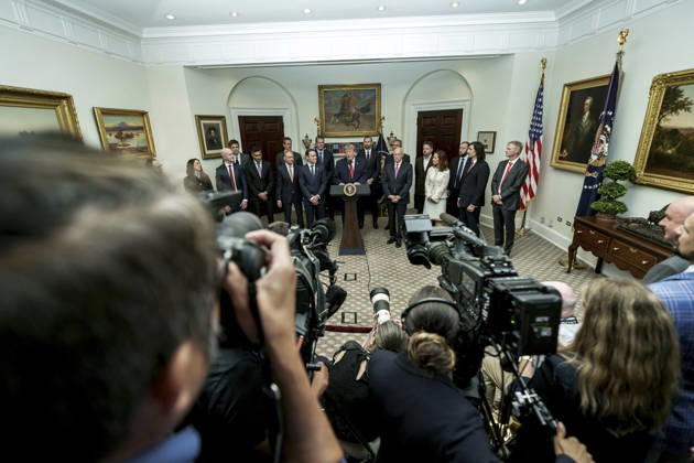 August 23, 2026, Washington, Dc, United States: U.S. President Donald Trump, delivers remarks at the CFTC Innovation Advisory Committee Launch with tech leaders and White House staff at the Roosevelt Room of the White House, August 19, 2026 in Washington, D.C. Washington United States - ZUMAp138 20260823_zaa_p138_006 Copyright: xAbexMcnatt WhitexHousex