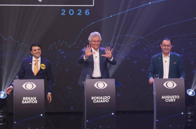 RECORD DATE NOT STATED Band debate presidential candidates 2026 Sao Paulo (SP), 08 23 2026 Politics 2026 Elections Band Debate Presidential candidates Renan Santos (Missao), Ronaldo Caiado (PSD) and Augusto Cury (Avante) participate in the Band debate, this Sunday (23), in Sao Paulo. The meeting brings together the candidates to present proposals and discuss topics of national interest during the 2026 presidential race.(Foto: Leco Viana Thenews2 imago images) Band debate presidential candidates 2026  Copyright: xLecoxVianax