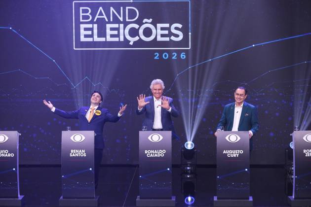 Band hosts the first presidential debate without Lula and Flavio Bolsonaro. Sao Paulo, SP. 08 23 2026 - Presidential Debate - Candidates Renan Santos (Missao), Ronaldo Caiado (PSD), and Augusto Cury (Avante) participate in the first debate of the presidential election race, promoted by TV Bandeirantes, at the station s headquarters in the southern zone of Sao Paulo, this Sunday, August 23, 2026.(Foto: Marina Uezima Brazil Photo Press Brazil Photo Press) INTERNATIONAL Sao Paulo Sao Paulo Brasil Copyright: xMarinaxUezimax