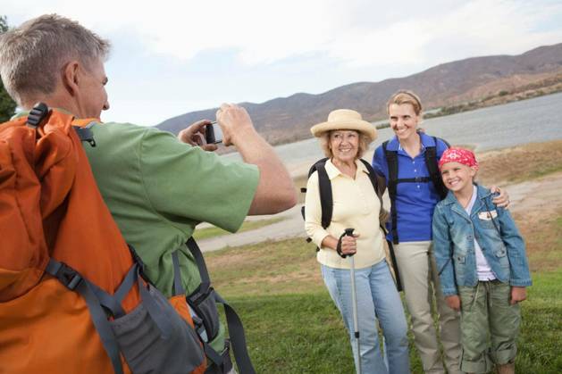 Man photographs mother, daughter and granddaughter at lakeside together model released Symbolfoto Copyright: xmoodboardx Panthermedia75447040