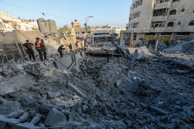 Abu Salim Mosque severely damaged in Israeli airstrike in Deir al-Balah DEIR AL-BALAH, GAZA, PALESTINE - AUGUST 25: Palestinians inspect the destruction at the Abu Salim Mosque and surrounding neighborhood following an Israeli airstrike carried out despite the ceasefire in Deir al-Balah, in the central Gaza Strip, Palestine on August 25, 2026. The strike caused widespread collapse, reduced parts of the religious building to rubble, and damaged nearby residential structures and streets across the area. Moiz Salhi Anadolu Deir al-Balah Gaza. Editorial use only. Please get in touch for any other usage.  Copyright: x2026xAnadoluxMoizxSalhix