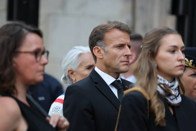 Franccis Patriat Funeral - Semur-en-Auxois President Emmanuel Macron during the funeral of French senator and former minister François Patriat at the Collégiale Notre-Dame in his birth town of Semur-en-Auxois, Côte-d’Or, France on August 25, 2026. Patriat, former Socialist ,was the group leader of Macron s party in the Senate. He died at 83 following a serious cycling accident. Photo by Raphael Lafargue ABACAPRESS.COM Semur-en-Auxois France  Copyright: xLafarguexRaphael ABACAx
