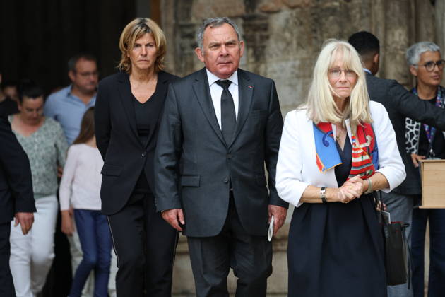 Francois Patriat Funeral - Semur-en-Auxois Frederique Puissat , Francis Szpiner during the funeral of French senator and former minister François Patriat at the Collégiale Notre-Dame in his birth town of Semur-en-Auxois, Côte-d’Or, France on August 25, 2026. Patriat, former Socialist ,was the group leader of Macron s party in the Senate. He died at 83 following a serious cycling accident. Photo by Raphael Lafargue ABACAPRESS.COM Semur-en-Auxois France  Copyright: xLafarguexRaphael ABACAx